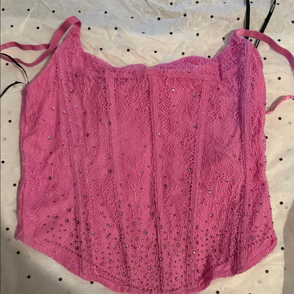 Forever 21 Vibrant Pink Lace Camisole with Sparkling Accents